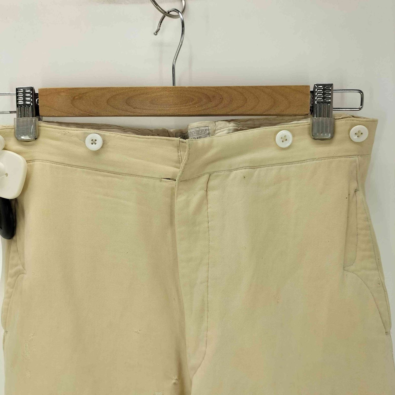 USED古着(ユーズドフルギ) 30S~ BELLE JARDINIERE SOLIDE PARIS 真鍮バックル 2本針尾錠 スレキストライプ フレンチ アンティーク ワーク パンツ サスペンダーボタン メンズ 表【中古】【ブランド古着バズストア】 ユーズドフルギ USED古着 30S~ BELLE JARDINIERE SOLIDE PARIS 真鍮