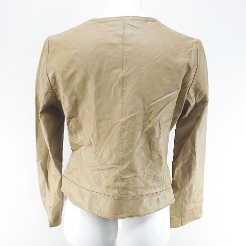 ブランベール blancvert レザージャケット 革ジャン ノー ジャケット 羊革 38 ベージュ系 ジップアップ ポケット 裏地 無地