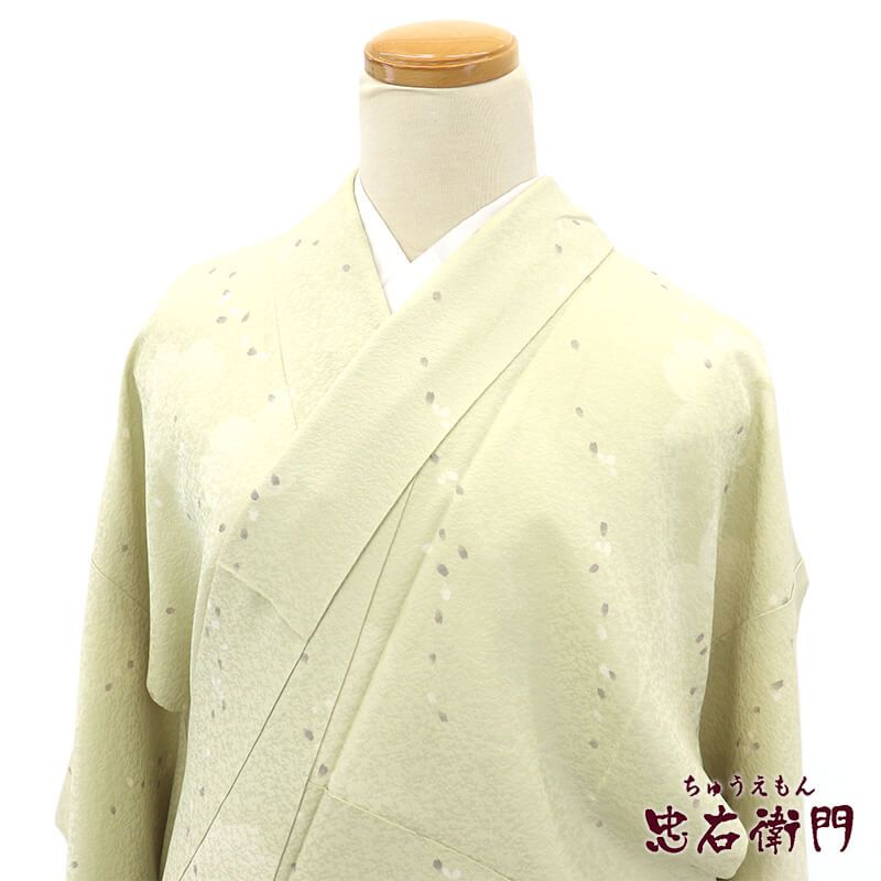 小紋 小紋着物 袷 レディース 正絹 薄緑 桜 花びら かわいい 身丈159.5