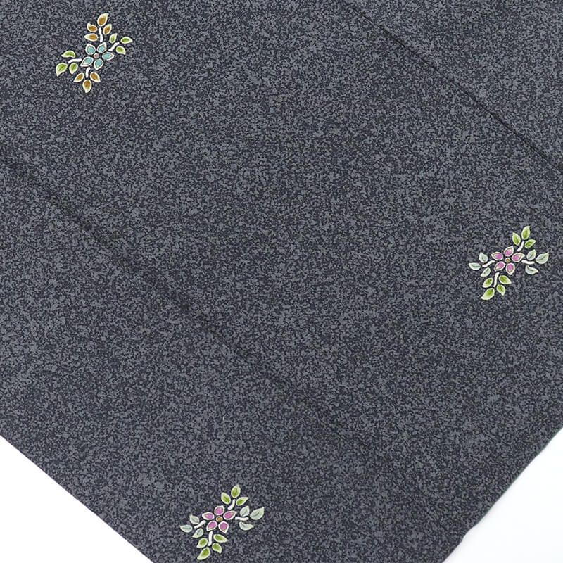  小紋 小紋着物 松井青々 落款 袷 レディース 正絹 灰青 たたき染め風合い 花 飛び柄 身丈155 5 cm 裄丈65 カジュアル Mサイズ相当 小紋 着物