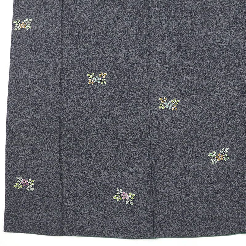 小紋 小紋着物 松井青々 落款 袷 レディース 正絹 灰青 たたき染め風合い 花 飛び柄 身丈155.5 cm 裄丈65 カジュアル Mサイズ相当