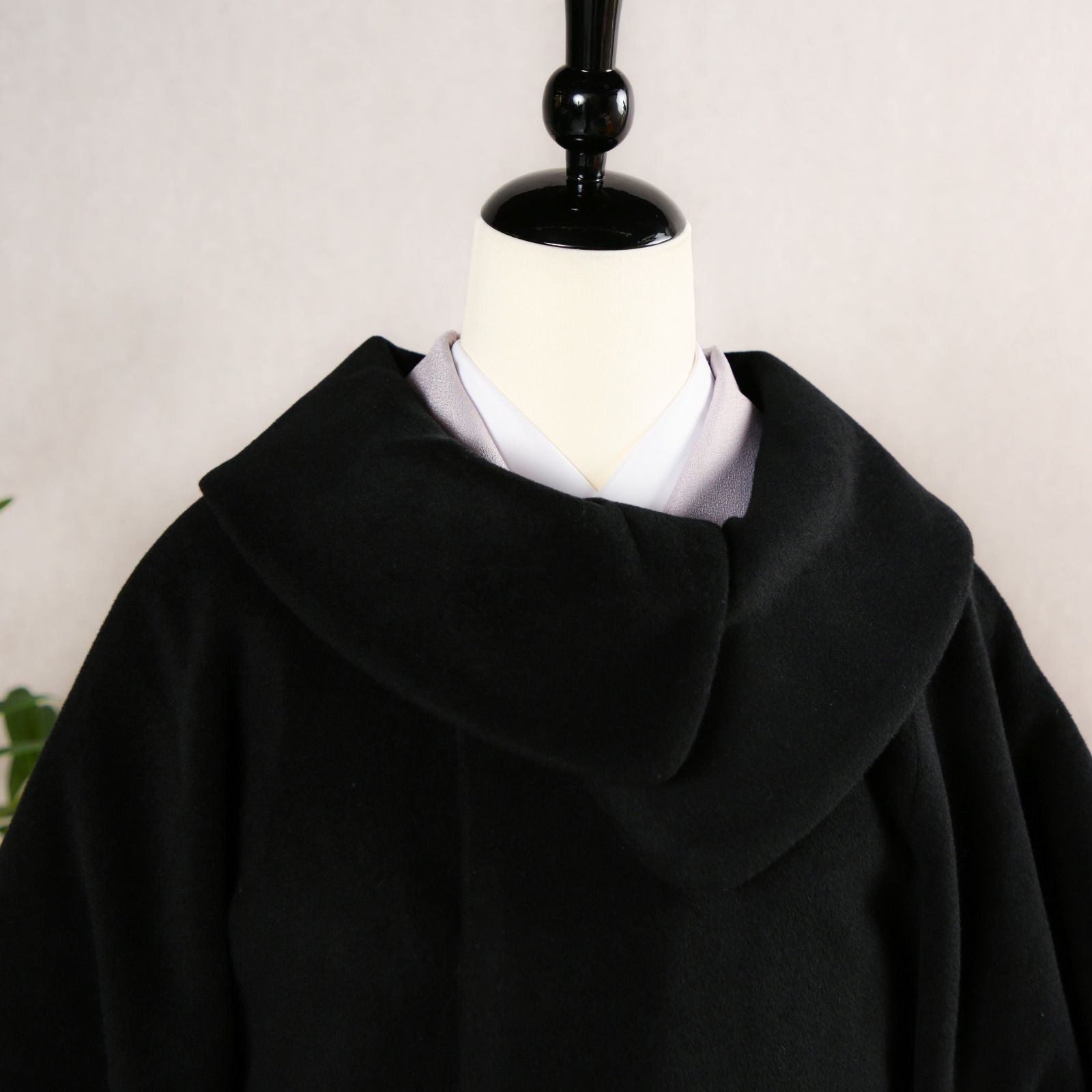 新品・未使用 着物コート【ロール衿・ブラック】カシミヤ混 着物 和装 