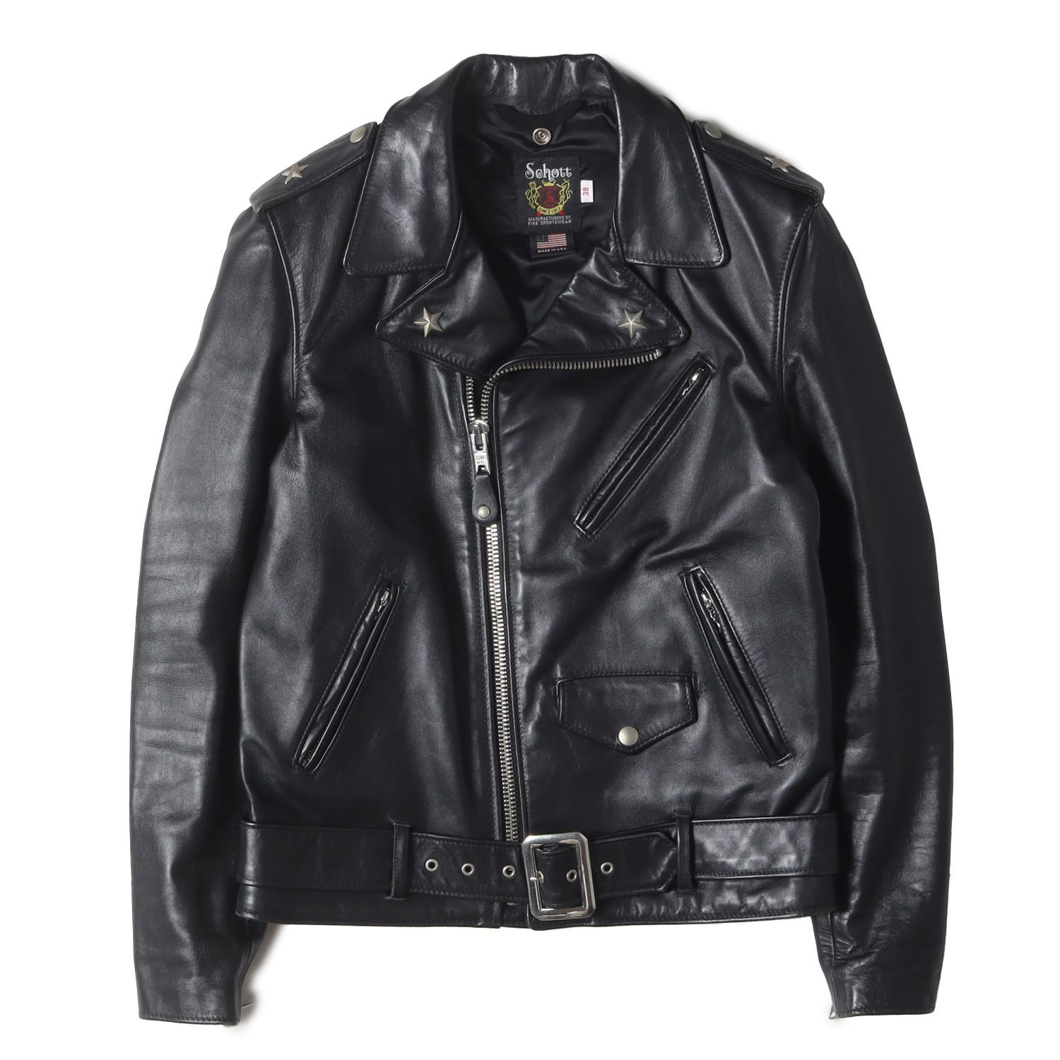 Schott ショット ジャケット ブラック 黒 サイズ:38 | USA製 613U40 | BEAMS別注 40周年記念 4スター カウレザー ダブル ライダース ジャケット | アウター ブルゾン 上着 | コラボ【メンズ】【中古】【K4664】 Schott ショット ジャケット ブラック 黒 サイズ:38 | USA製 613U40