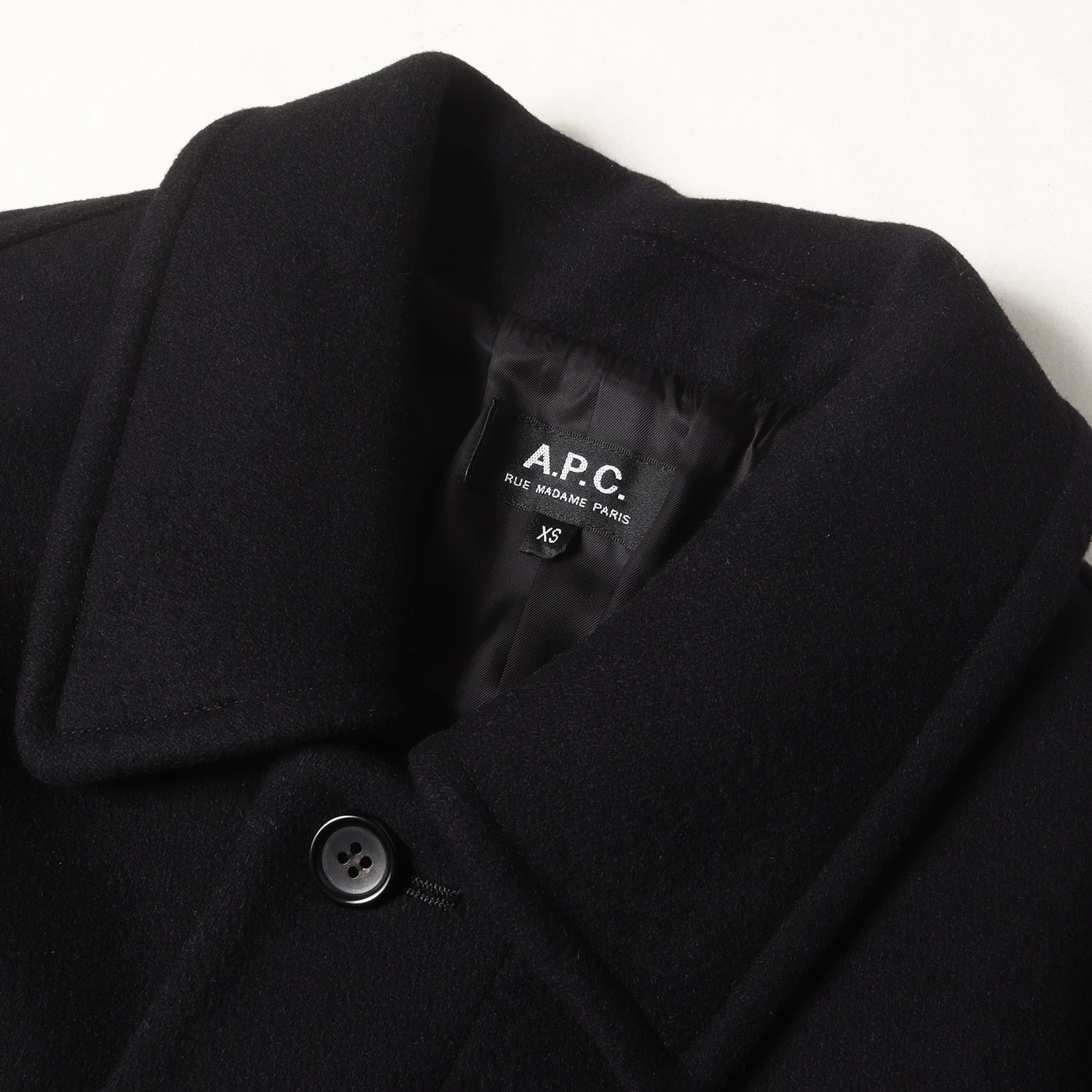 A.P.C. アーペーセー コート ブラック 黒 サイズ:XS | メルトン ステンカラー コート | アウター ジャケット 上着【メンズ】【中古】【美品】【K4664】 美品】A.P.C. アーペーセー コート ブラック 黒 サイズ:XS | メルトン