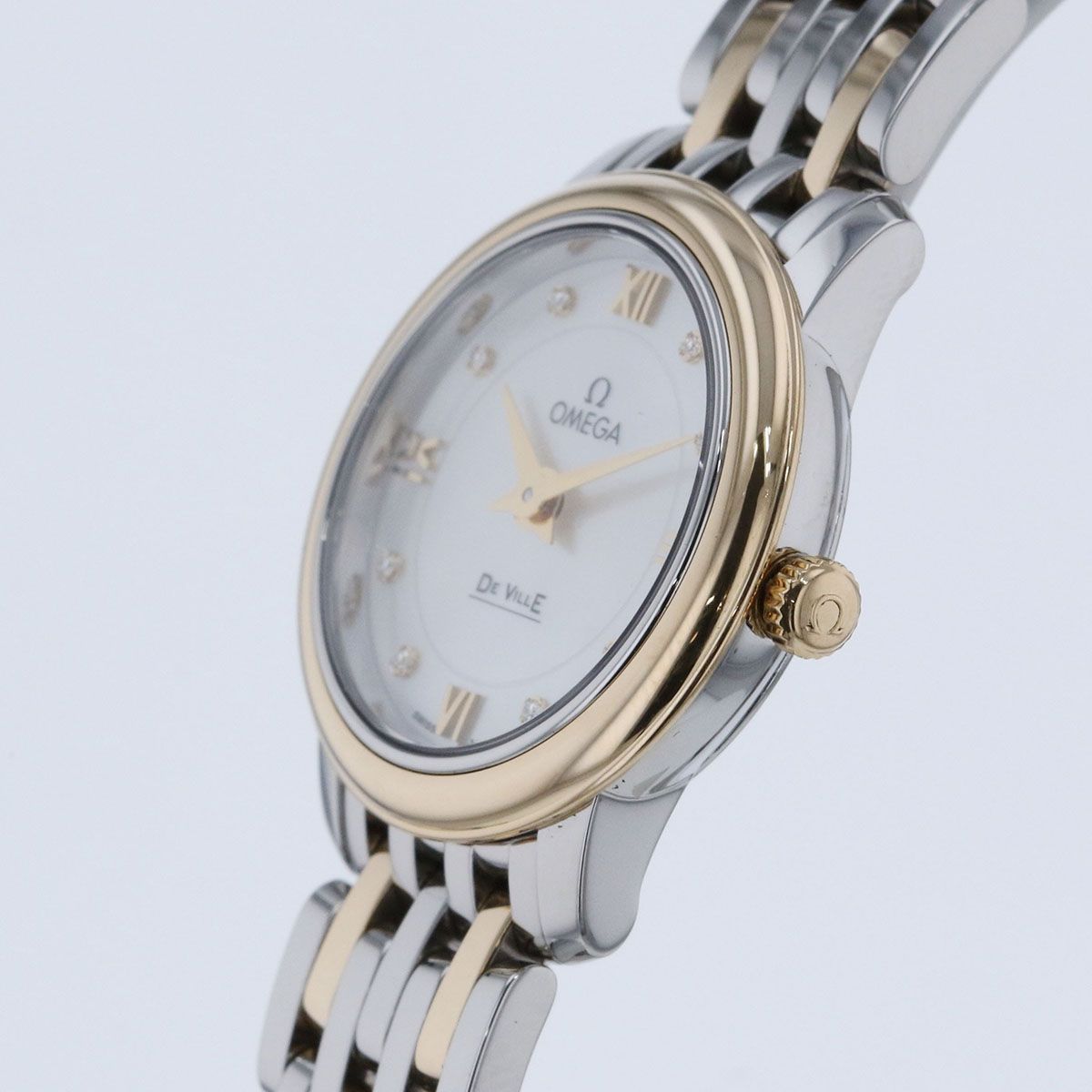 OMEGA オメガ デビル 8 P ダイヤ シェル文字盤 クオーツ 腕時計 424.20.24.60.55. レディース ステンレススチール イエローゴールド シルバー ゴールド