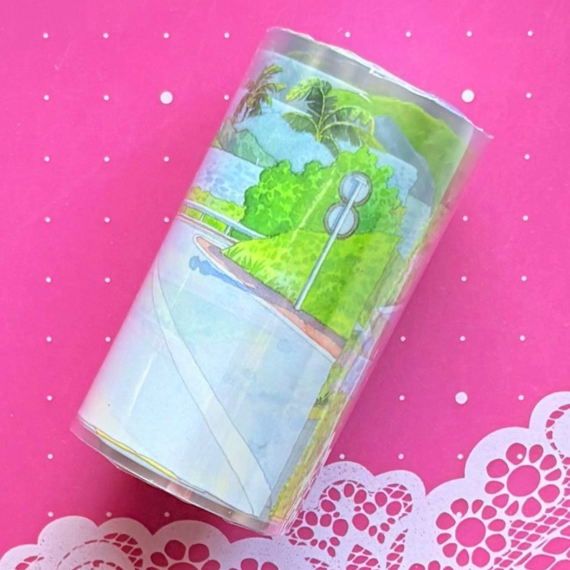 【8481】海外　マステ　5m/巻売り　PETマスキングテープ　芝生　道路 PET 沿海公路 7cm×5m 100cm/loop 海外マスキングテープ 海外マステ