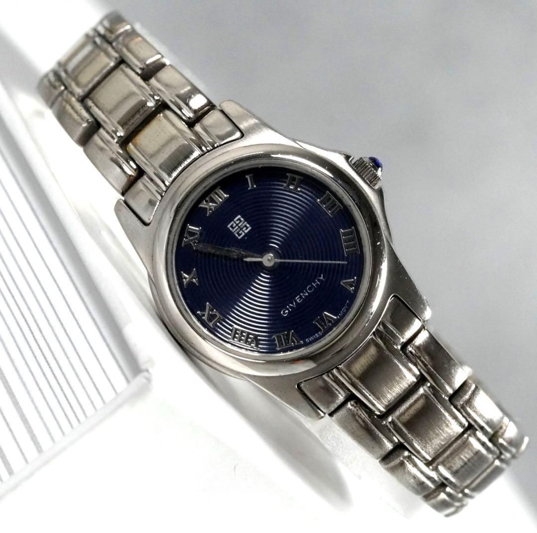 電池交換済み GIVENCHY ジバンシー 腕時計 レディース 青文字盤 ブルー ローマ数字 シルバー ヴィンテージ アンティーク antique ウォッチ wacth