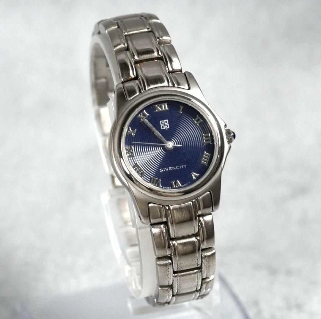 電池交換済み GIVENCHY ジバンシー 腕時計 レディース 青文字盤 ブルー ローマ数字 シルバー ヴィンテージ アンティーク antique ウォッチ wacth