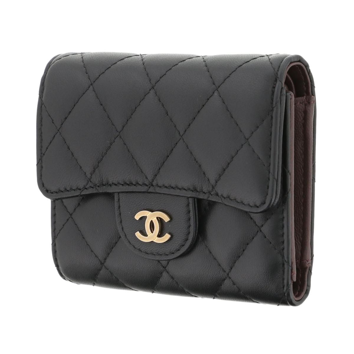 上品 CHANEL シャネル マトラッセ カーフ 財布 三つ折り財布 クラシック スモール フラップ ウォレット ブラック Black AP 0231 un S