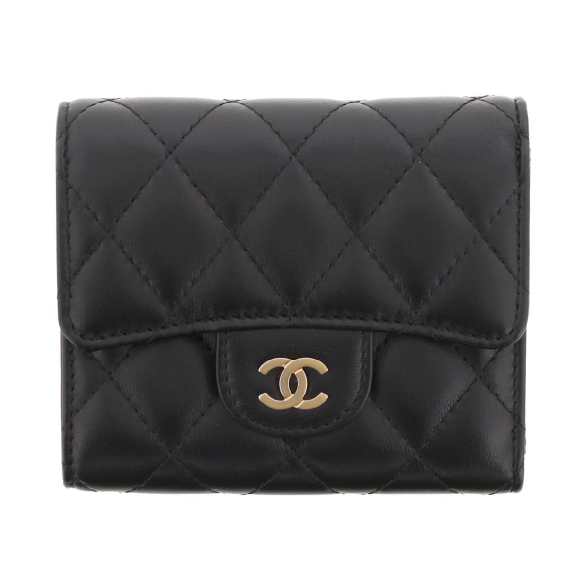 上品 CHANEL シャネル マトラッセ カーフ 財布 三つ折り財布 クラシック スモール フラップ ウォレット ブラック Black AP 0231 un S