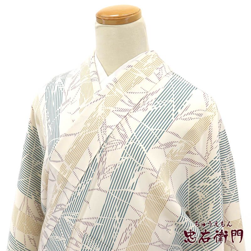 小紋 小紋着物 袷 レディース 正絹 白 緑 縞 草木柄 身丈166 cm 裄丈66 カジュアル 難あり M～Lサイズ相当着物 リユース着物 着物