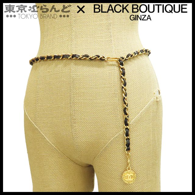 シャネル CHANEL ココマーク チェーンベルト ゴールドxブラック メタル