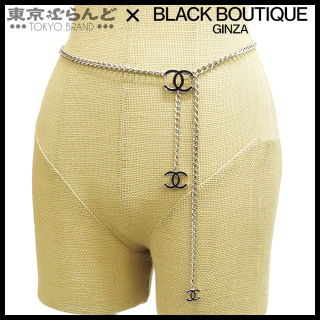 シャネル CHANEL チェーンベルト シルバーxブラック メタル 04 V ココマーク レディース