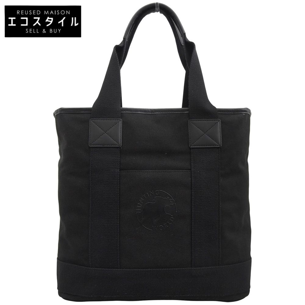 HUNTING WORLD ハンティングワールド キャンバス レザー ロゴ トートバッグ メンズ ブラック