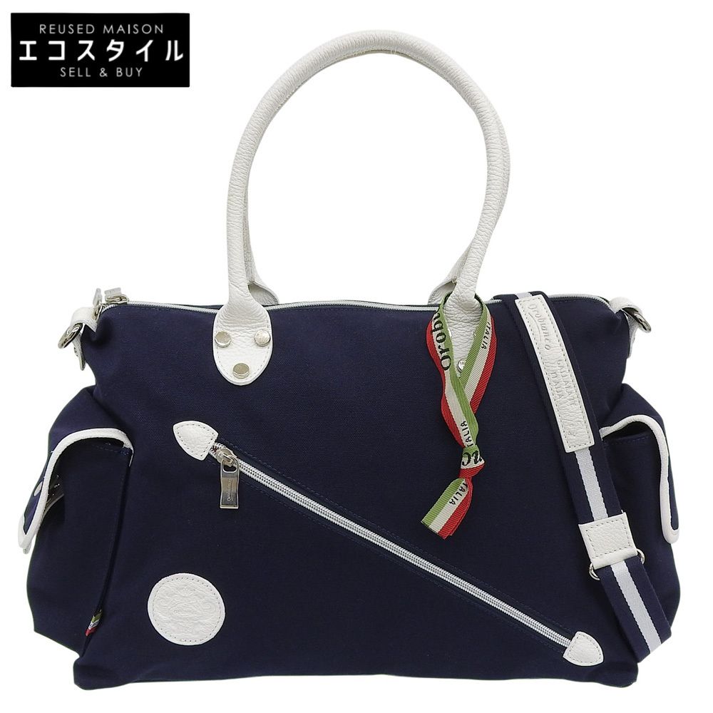 Orobianco オロビアンコ キャンバス ボストンバッグ メンズ ネイビー×ホワイト