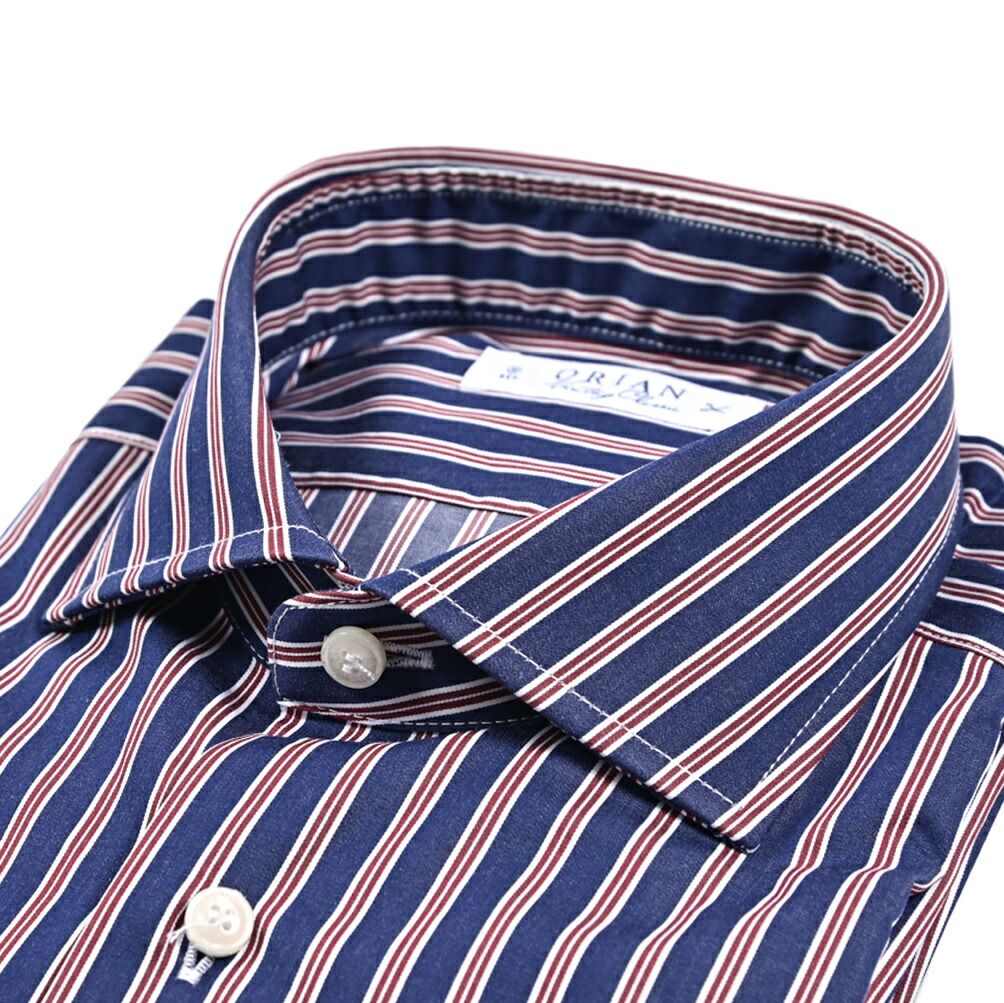 ORIAN オリアン Vintage Classic コットン ホリゾンタル ドレスシャツ ネイビー×レッド 431814