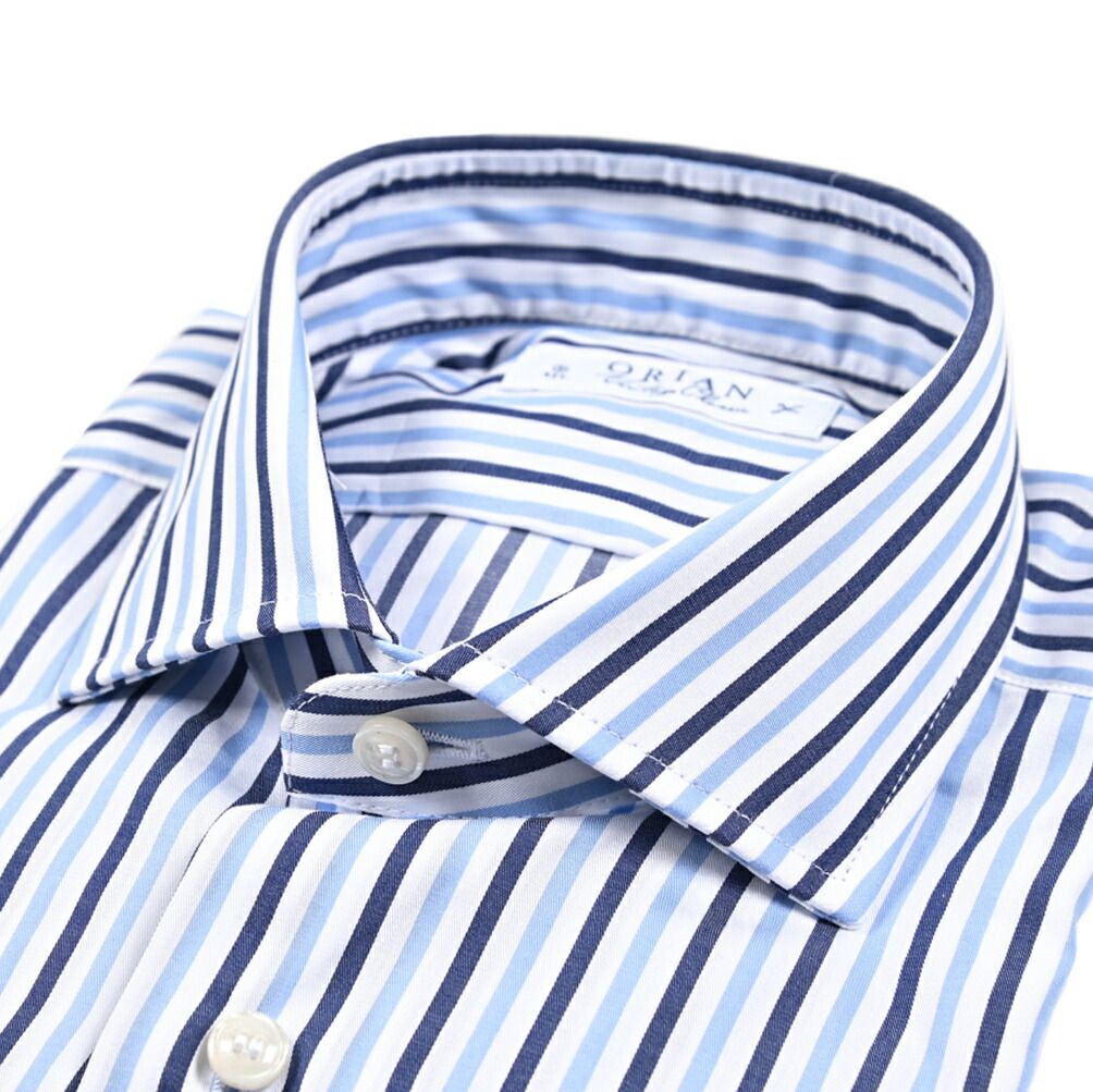 ORIAN オリアン Vintage Classic コットン ホリゾンタル ドレスシャツ ブルー 431806