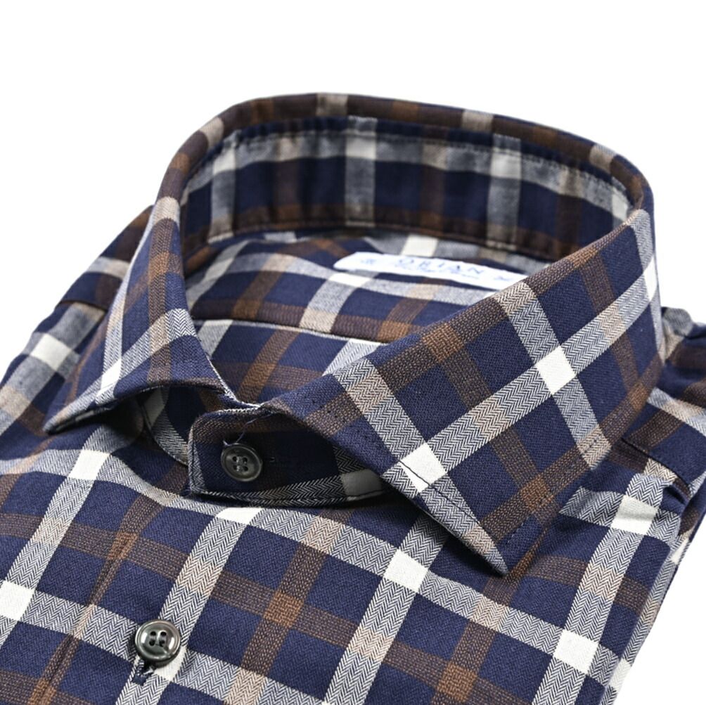 ORIAN オリアン Vintage Classic コットン ホリゾンタル ドレスシャツ ネイビー ブラウン 431760