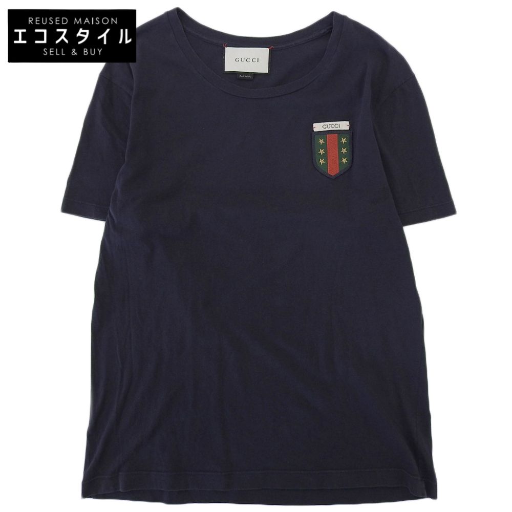 GUCCI グッチ コットン エンブレム Tシャツ トップス メンズ ネイビー S 415708