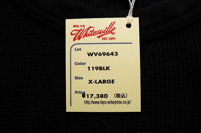 ホワイツビル WHITESVILLE THERMAL T-SHIRT BLACK XL WV69643 サーマル