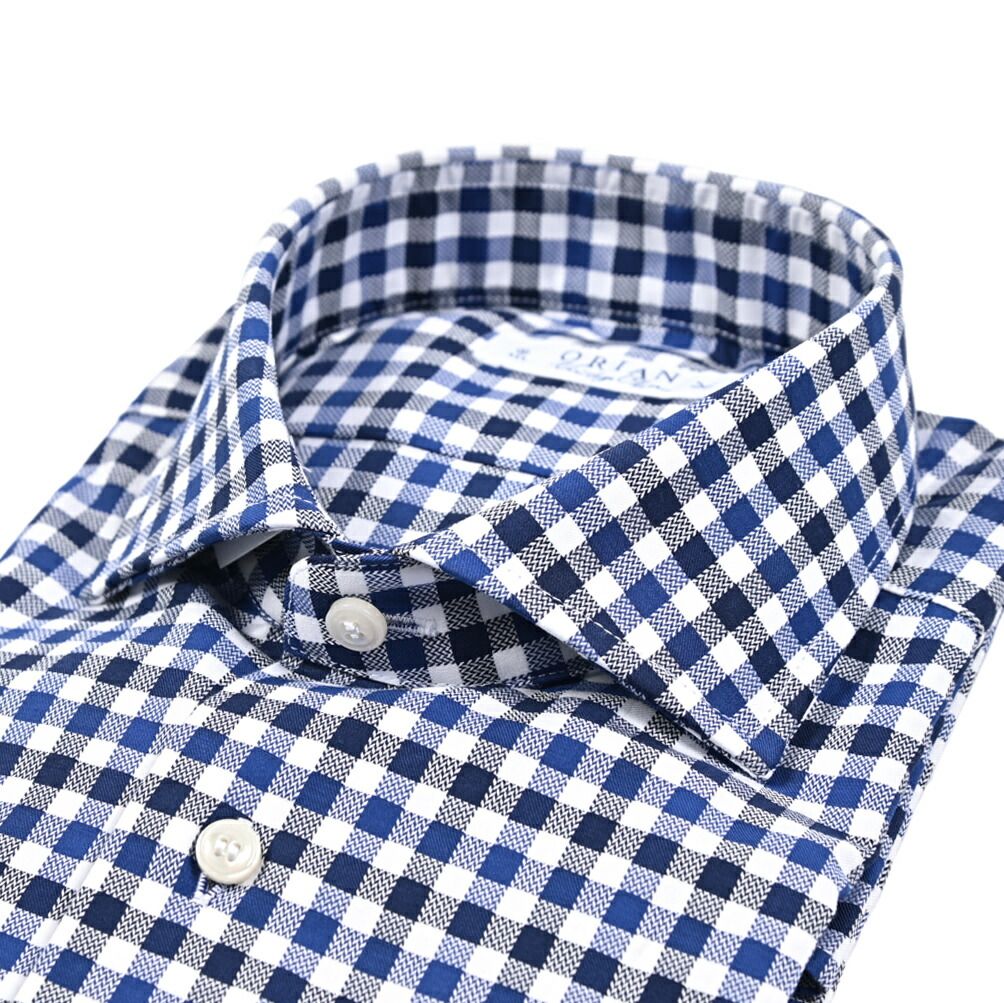 ORIAN オリアン | Vintage Classic コットン ホリゾンタルカラードレスシャツ ブルー 432346