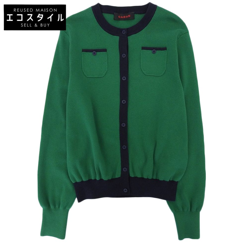 CABaN キャバン コットンカシミヤ クルーネックカーディガン レディース グリーン ネイビー F