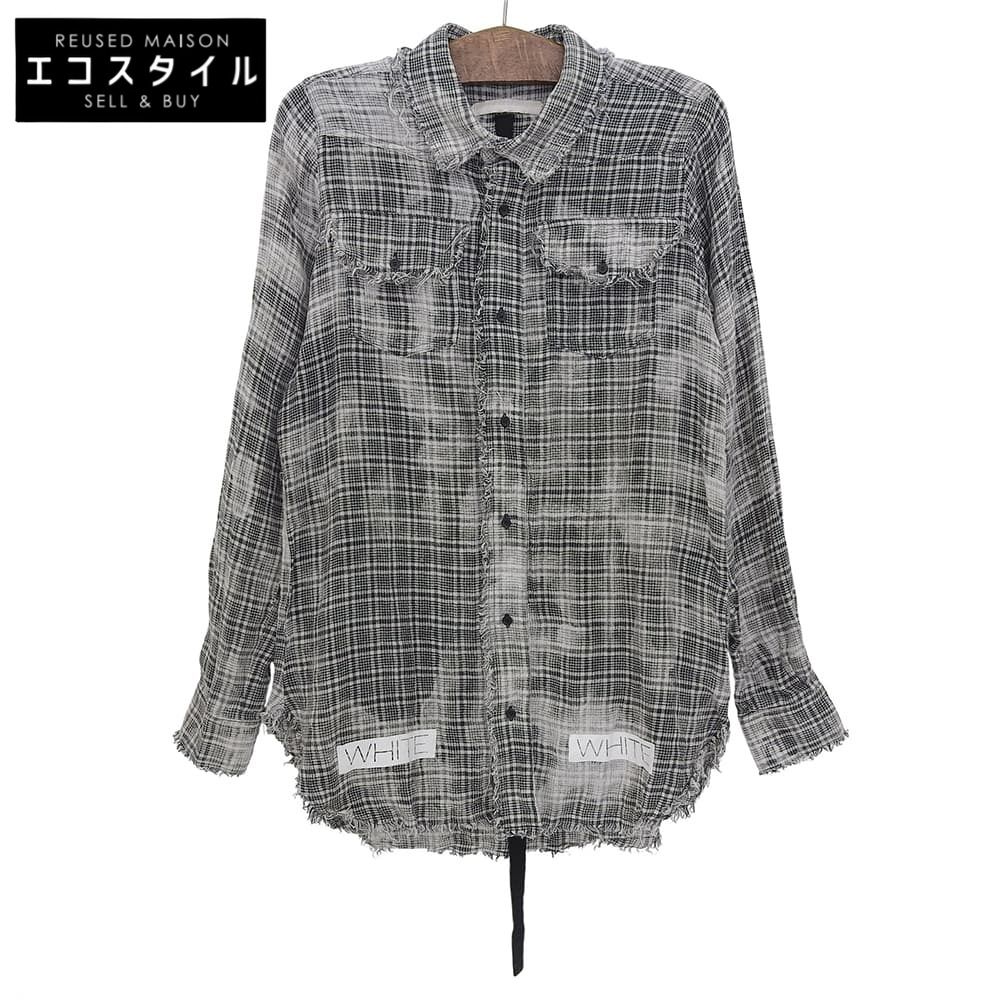 OFF WHITE オフホワイト チェック柄 フランネル リネン シャツ トップス メンズ グレー ホワイト XS 2016