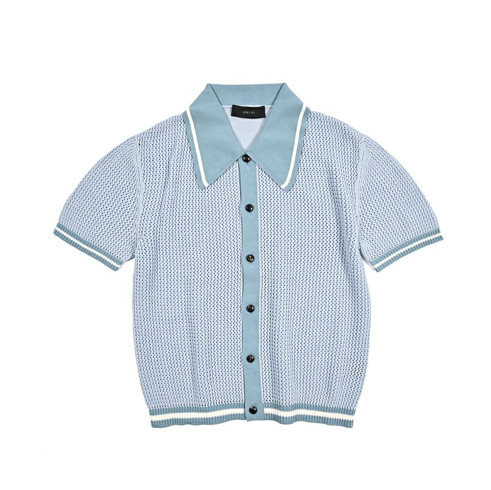 AMIRI アミリ コットン 半袖ニットシャツ ライトブルー 430572