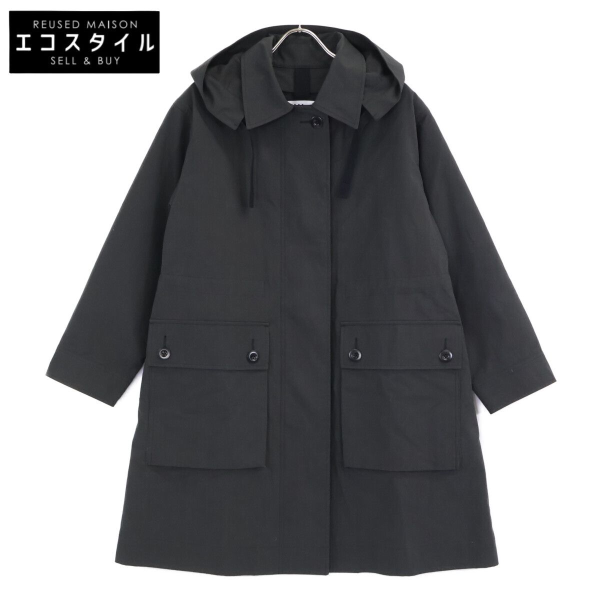 MHL. エムエイチエル 595-5210202 25年 ﾌﾞﾗｯｸ BRUSHED COTTON CANVAS COAT ﾅｲﾛﾝﾌｰﾃﾞｯﾄﾞｼﾞｬｹｯﾄ 1