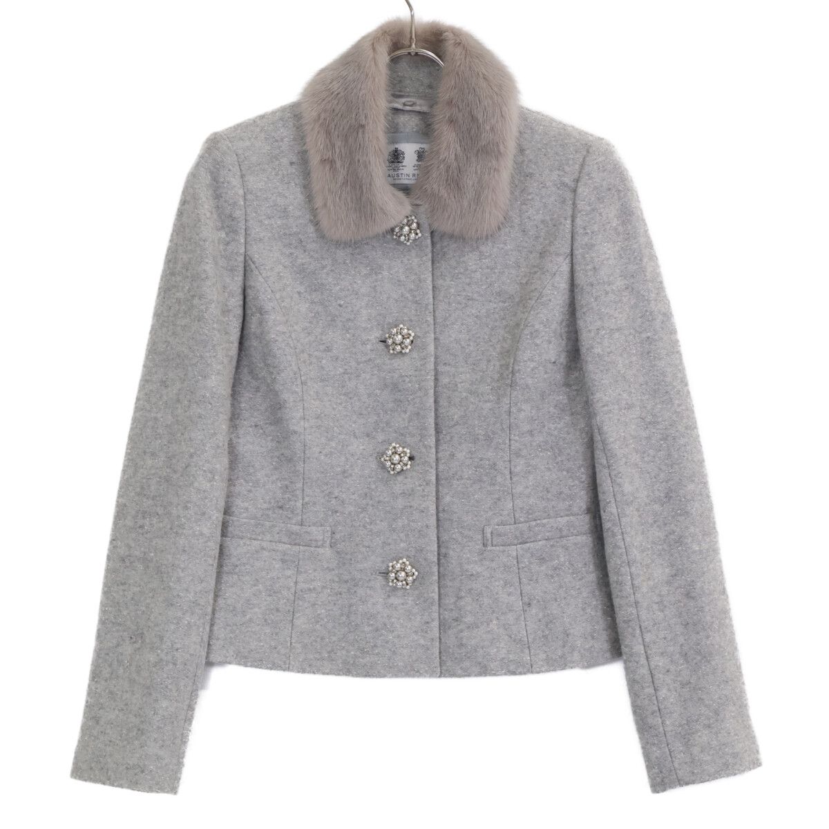 AUSTIN REED オースチンリード ｸﾞﾚｰ ｳｰﾙ ﾐﾝｸﾌｧｰ ﾋﾞｼﾞｭｰ ｼﾞｬｹｯﾄ 38