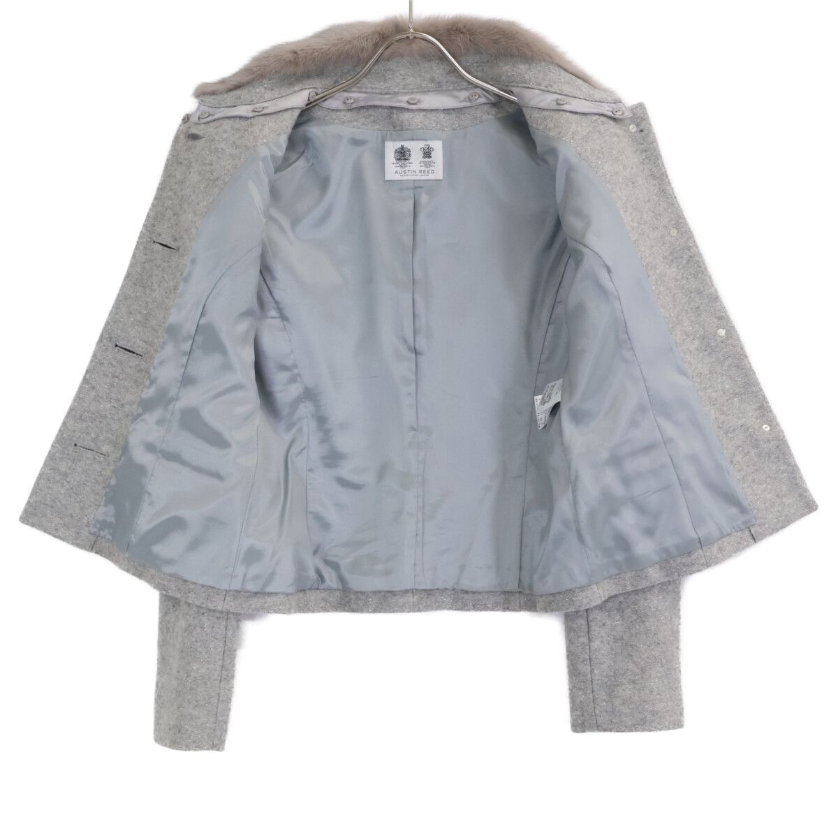 AUSTIN REED オースチンリード ｸﾞﾚｰ ｳｰﾙ ﾐﾝｸﾌｧｰ ﾋﾞｼﾞｭｰ ｼﾞｬｹｯﾄ 38