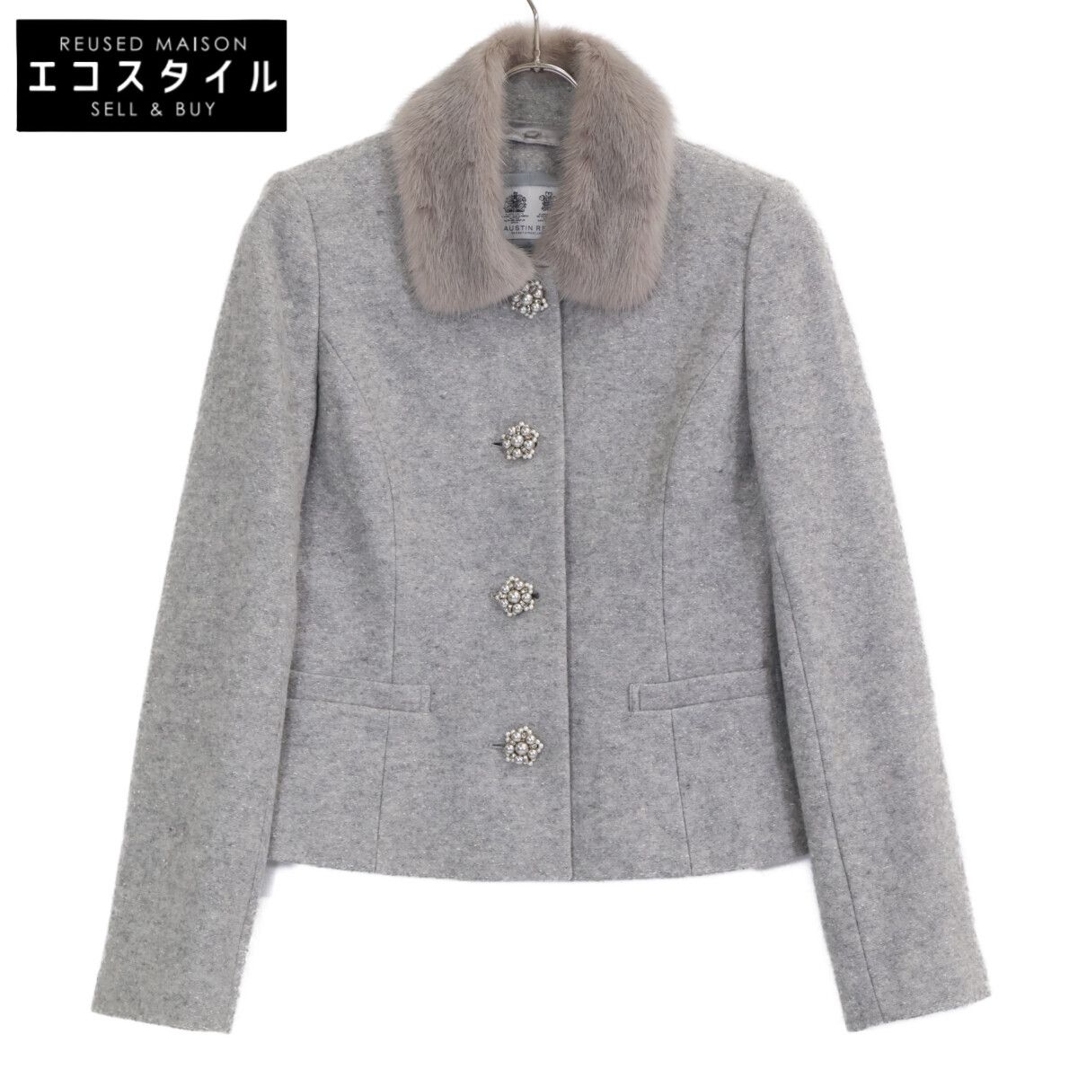 AUSTIN REED オースチンリード ｸﾞﾚｰ ｳｰﾙ ﾐﾝｸﾌｧｰ ﾋﾞｼﾞｭｰ ｼﾞｬｹｯﾄ 38