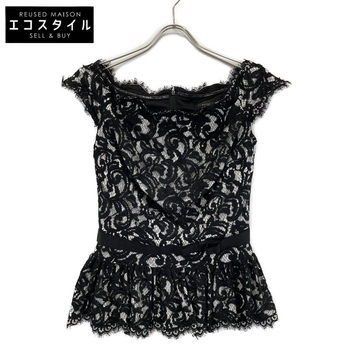 TADASHI SHOJI タダシショージ ACZ 1325 ﾌﾞﾗｯｸ×ﾎﾜｲﾄ ﾚｰｽ刺繍 長袖 ﾌﾚｱﾌﾞﾗｳｽ 4