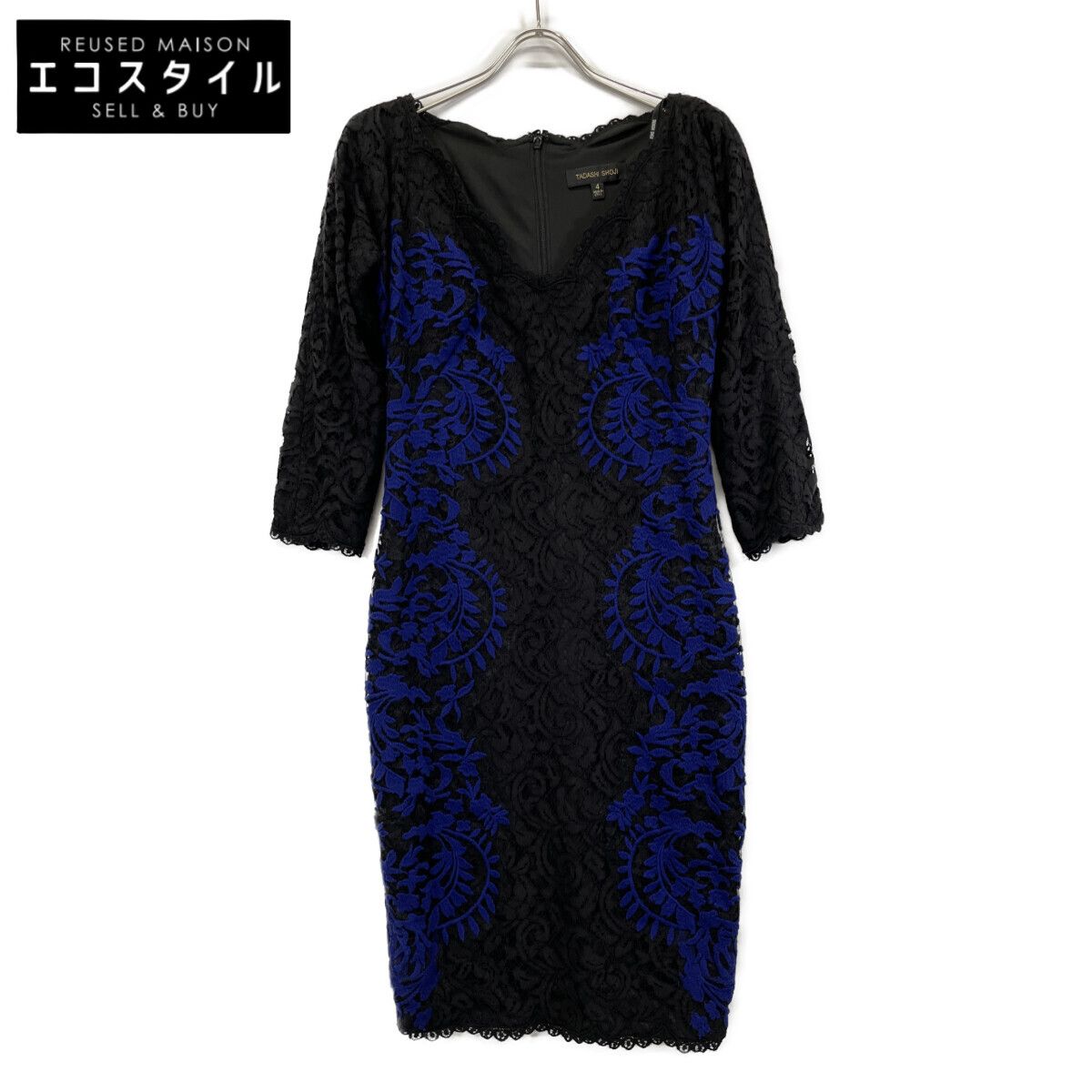 TADASHI SHOJI タダシショージ ACZ1424M ﾌﾞﾗｯｸ×ﾌﾞﾙｰ ﾚｰｽ 刺繍 ﾄﾞﾚｽ