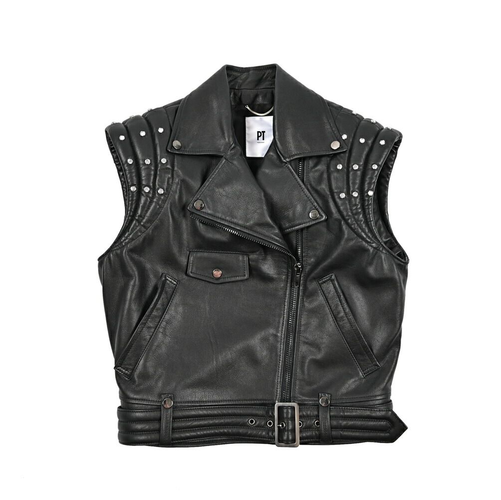 PT TORINO レザーバイカーベスト ブラック 430635