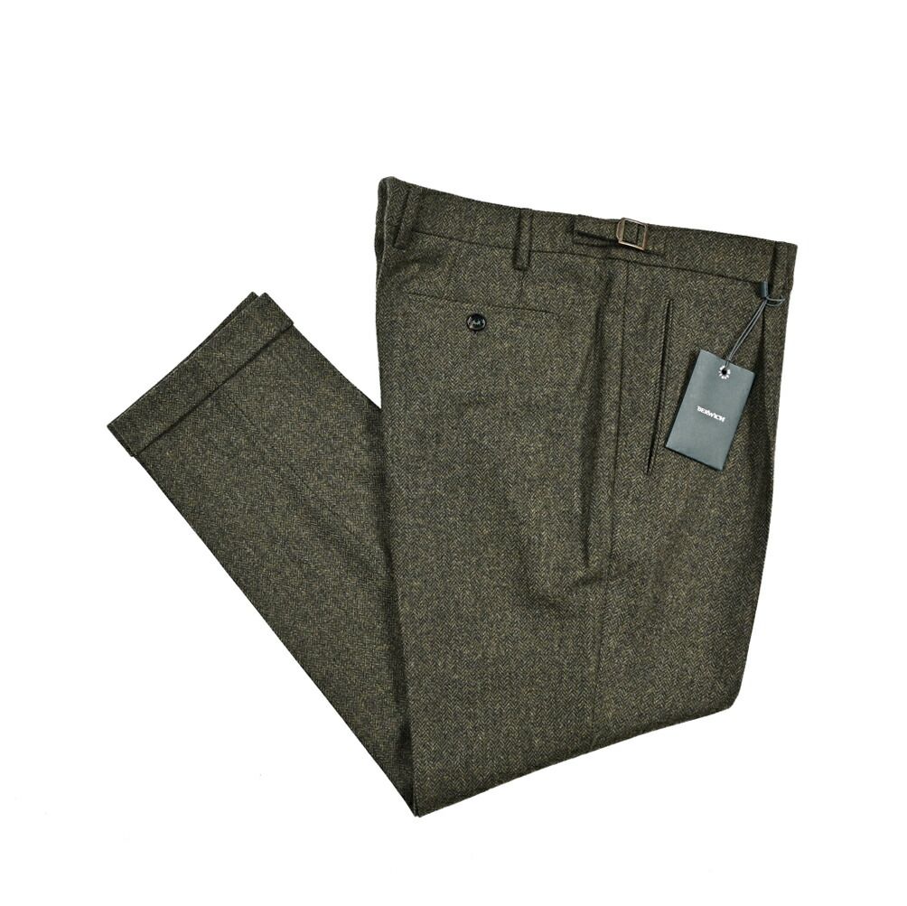 未使用に近い　ベルウィッチ　ブラウン　ウールツイード　ヘリンボーン　46 BERWICH ベルウィッチ / RETRO ウール100% ワンタックヘリンボーン