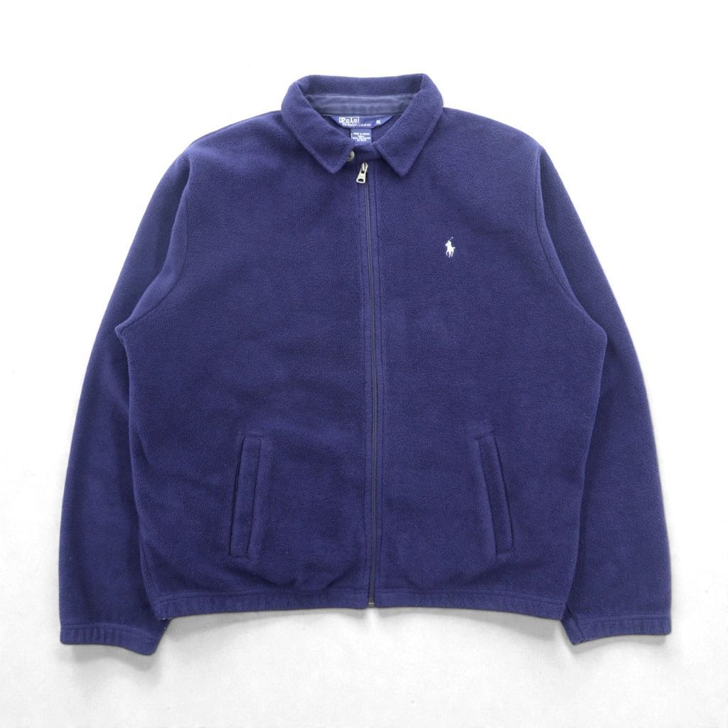 Polo Ralph Lauren 90年代 短丈 フリース ハリントンジャケット XL ネイビー チンストラップ スモールポニー刺繍