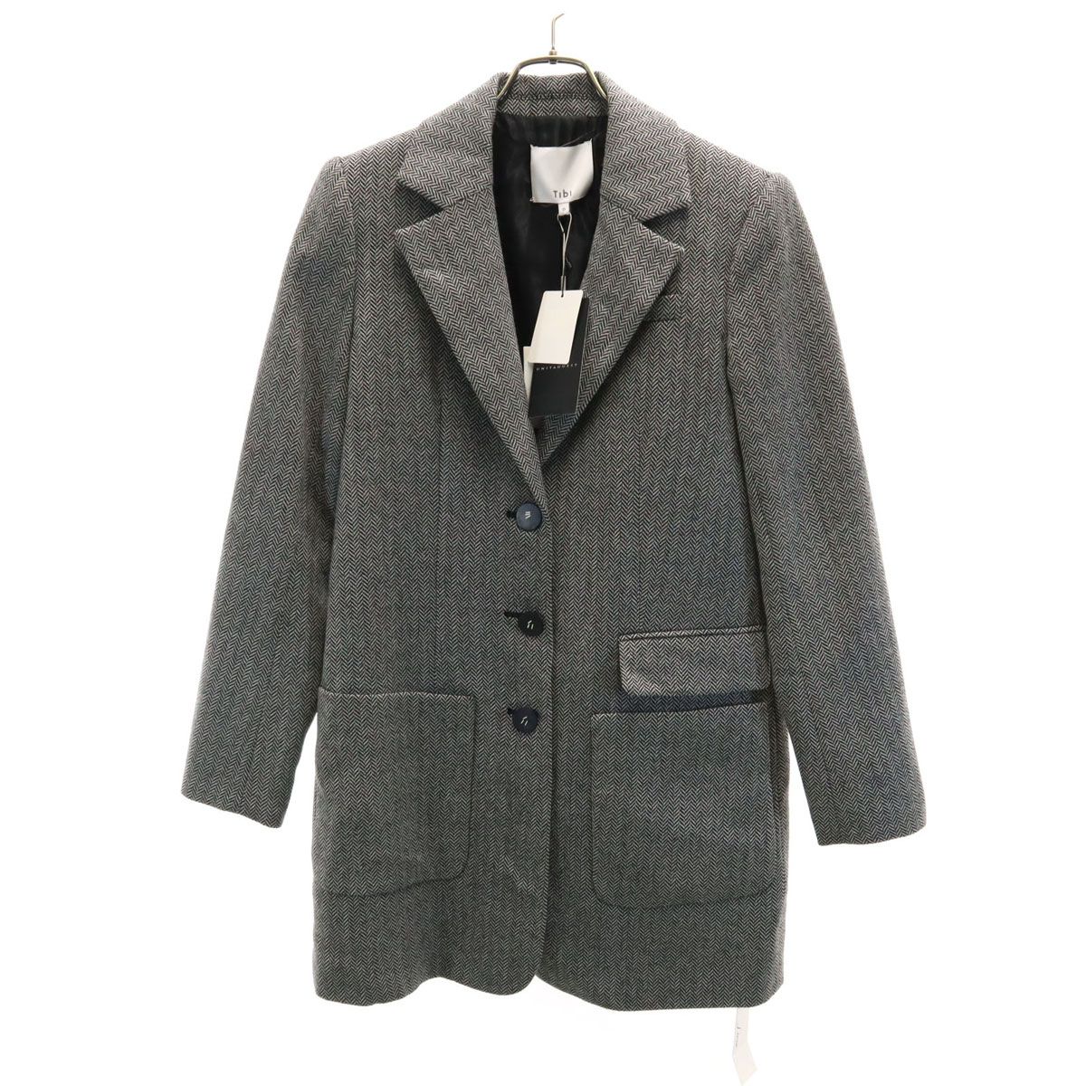 ♥ tibi ティビ ヘリンボーン チェスターコート 0 ホワイト レディース 古着