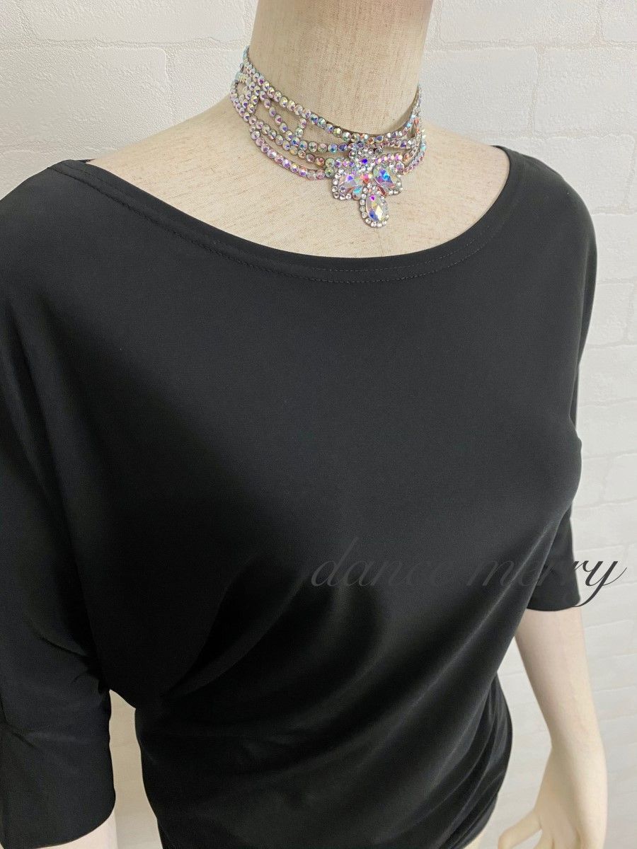 新品 社交ダンス ドルマン トップス 黒 パンツに 2713 ラテン レッスン