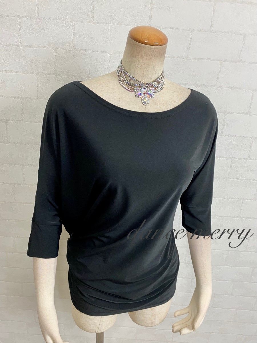 新品 社交ダンス ドルマン トップス 黒 パンツに 2713 ラテン レッスン