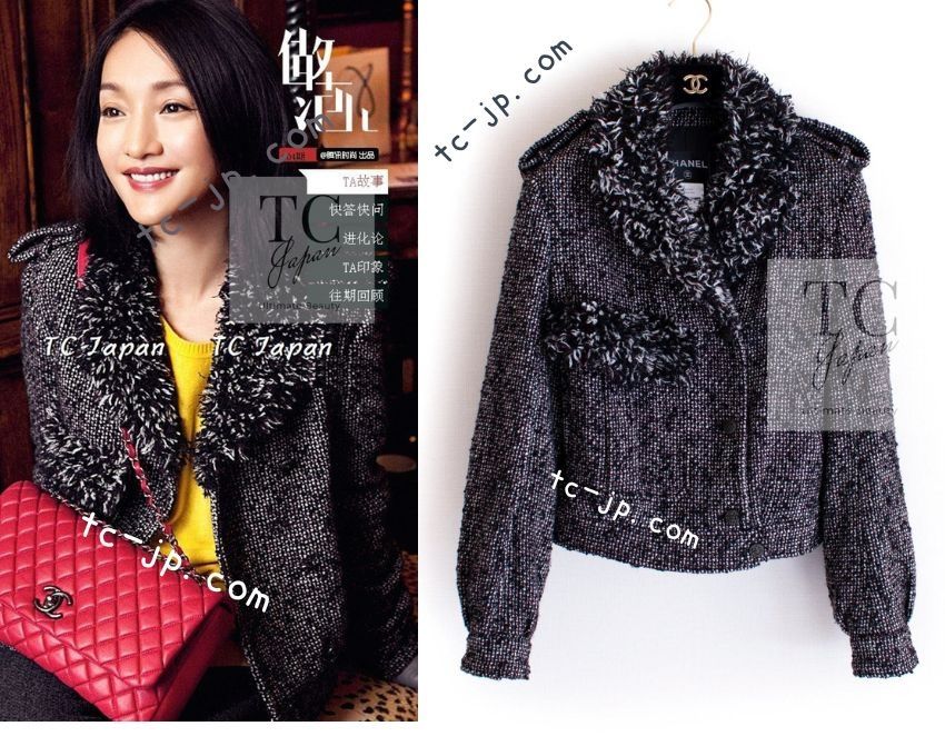 シャネル ジャケット CHANEL モーターサイクル ウール アルパカ ツイード ココボタン コート カール ラガーフェルド 超 38 42