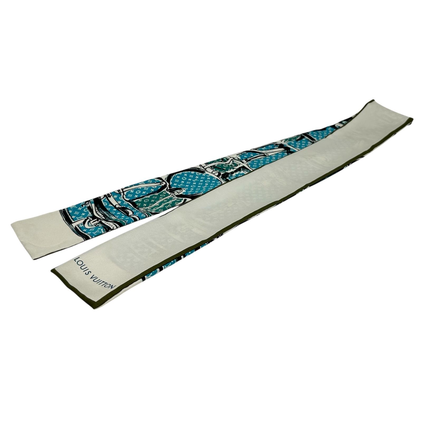 Louis Vuitton ルイ ヴィトン バンドー スカーフ タグなし M 75696 シルク ブルー モノグラム レディース 品 B 9304 バンダナ スカーフ 小物