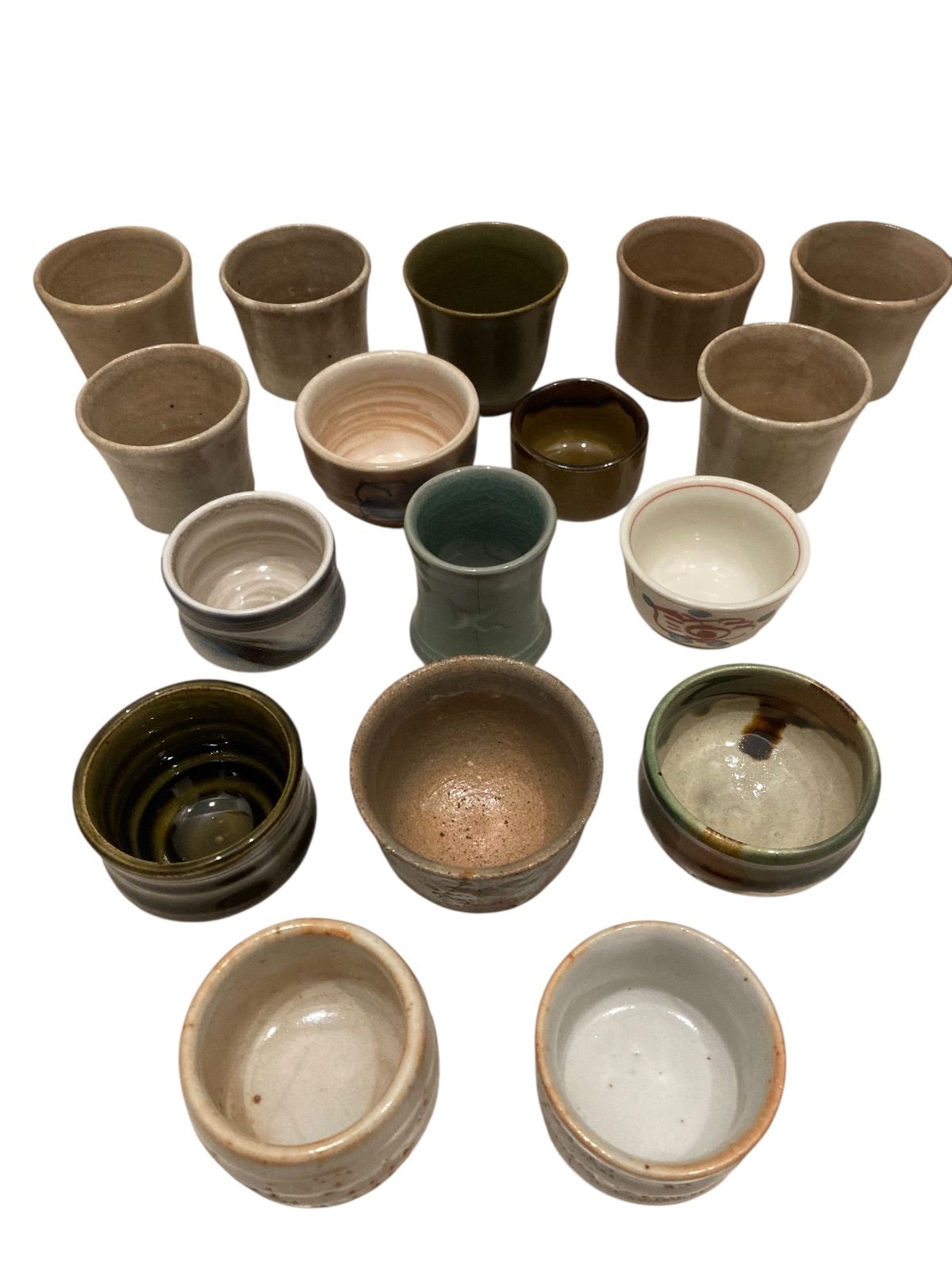 陶器製 お猪口 おちょこ 手作り 民芸品 陶器片口 ぐい呑み 湯呑み セット 釉薬 個性的 日本酒 焼酎 お茶 茶道 茶席 アンティーク レトロ ヴィンテージ 時代物 古美術 骨董 N 25 L T 33