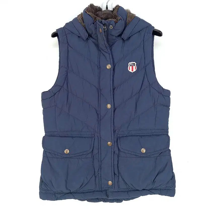 POLO JEANS COMPANY ファー付きダウンベスト L Polo Jeansカンパニー レディース ネックファー ダウンベスト ネイビー