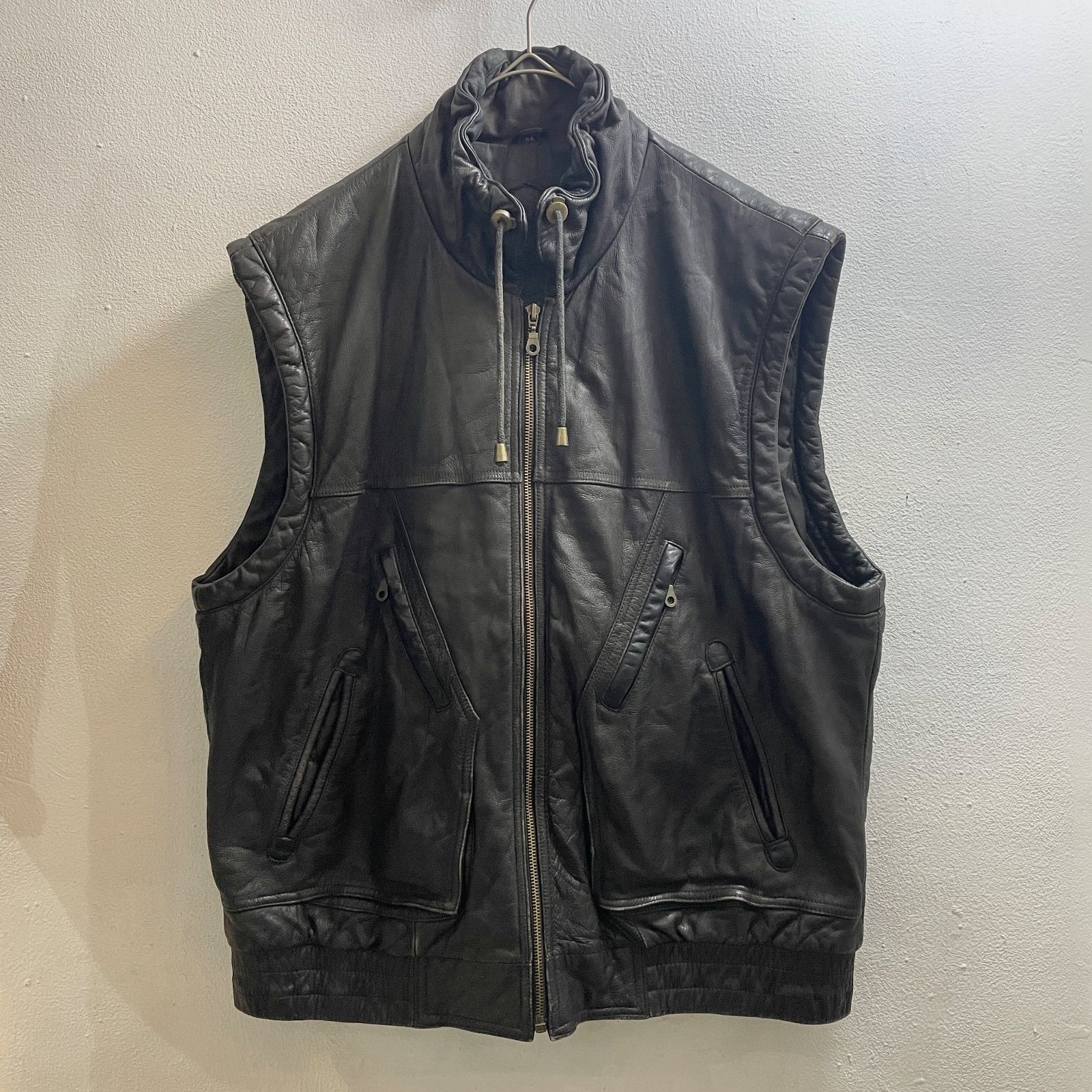 ヨーロッパ 90s レザーベスト 本革 ヴィンテージ ユーロ ジップベスト