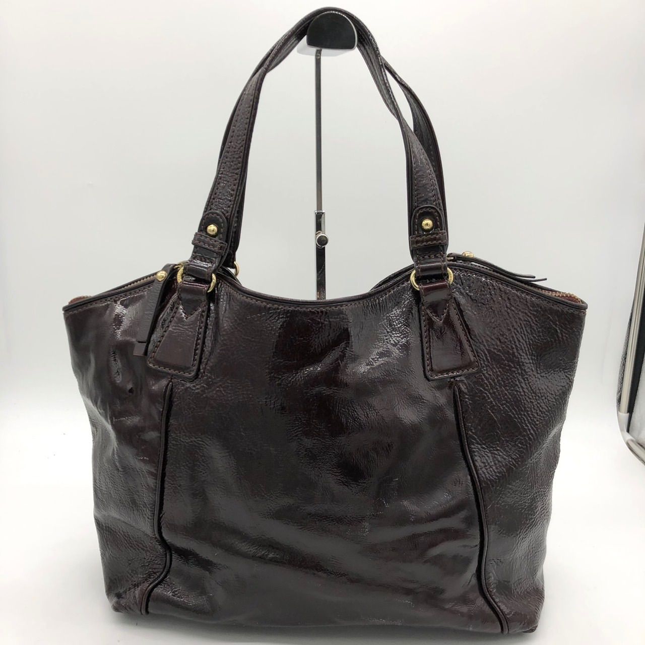 美品】マックスマーラ エナメル トートバッグ A4収納可 ブラウン 茶