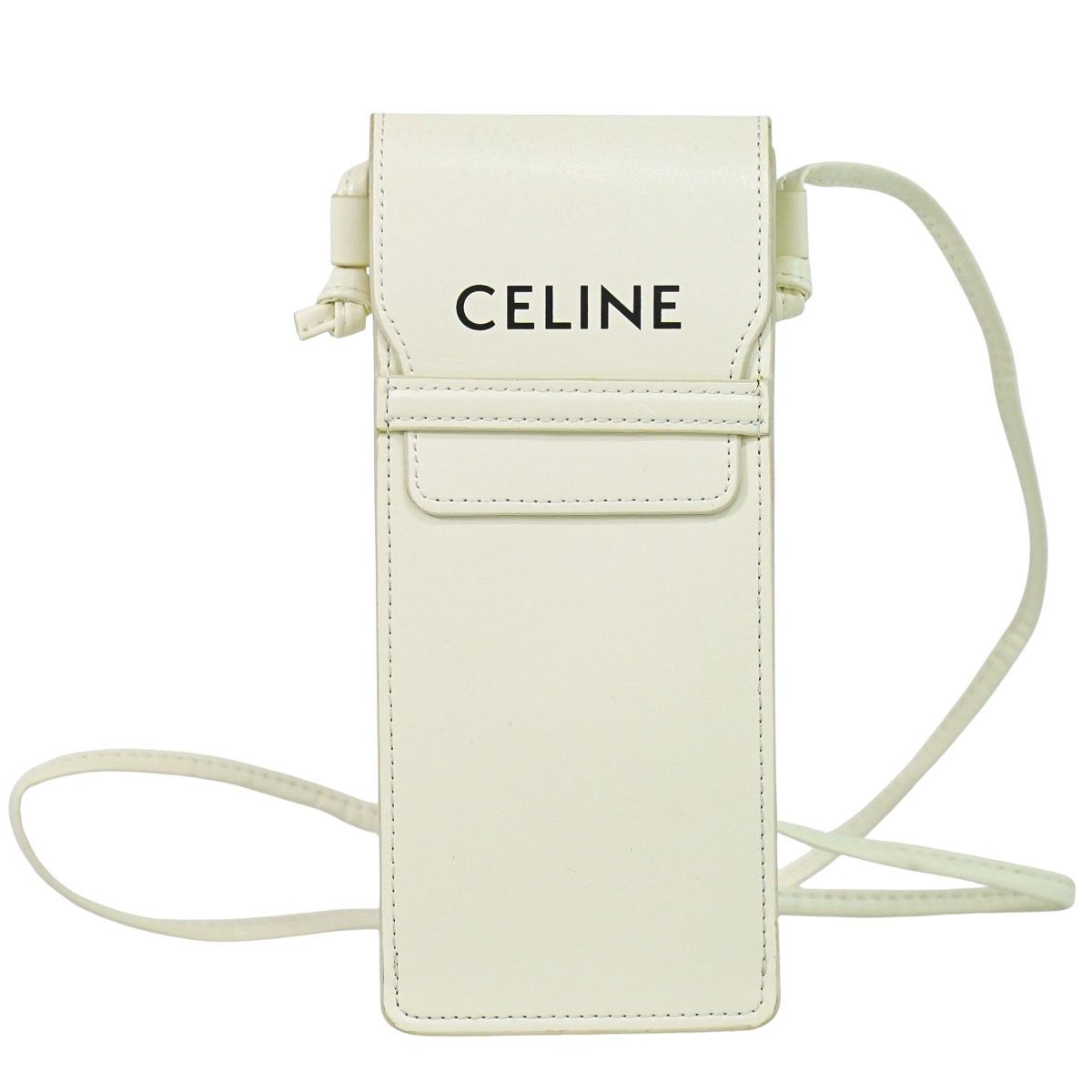 セリーヌ CELINE ロゴ サングラスケース スマホケース ポーチ ストラップ付き レザー ホワイト 雑貨小物 フォロー割