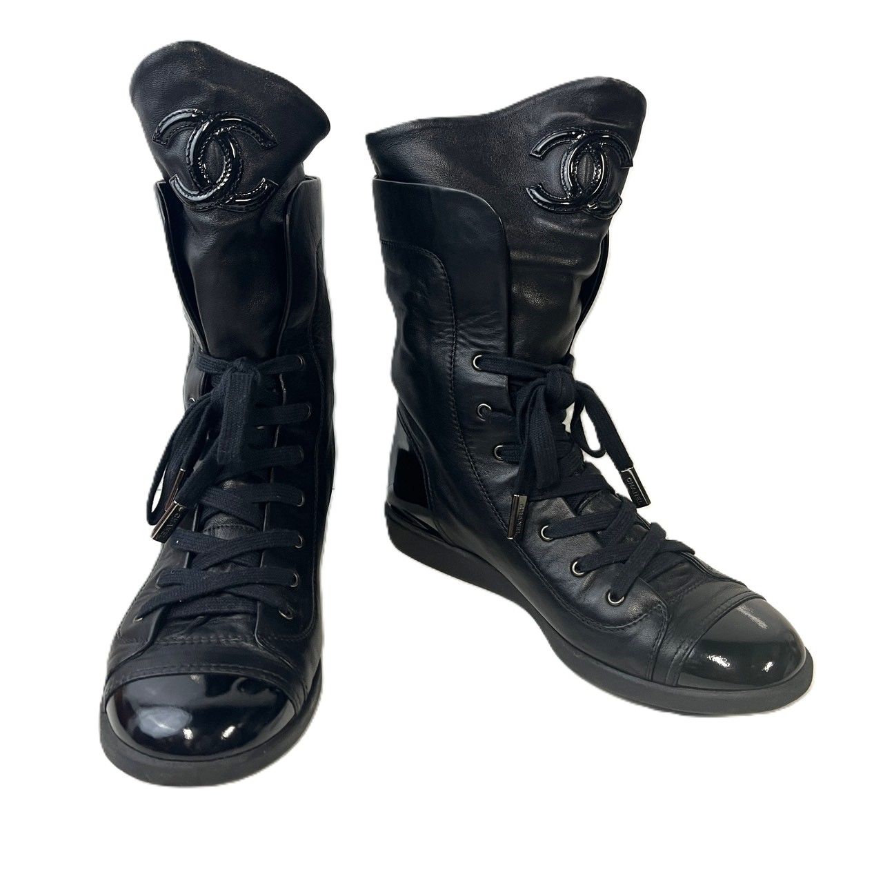 品 CHANEL シャネル レザー エナメル ブーツ ブラック サイズ表記無し 183-251213-SS-01-ich