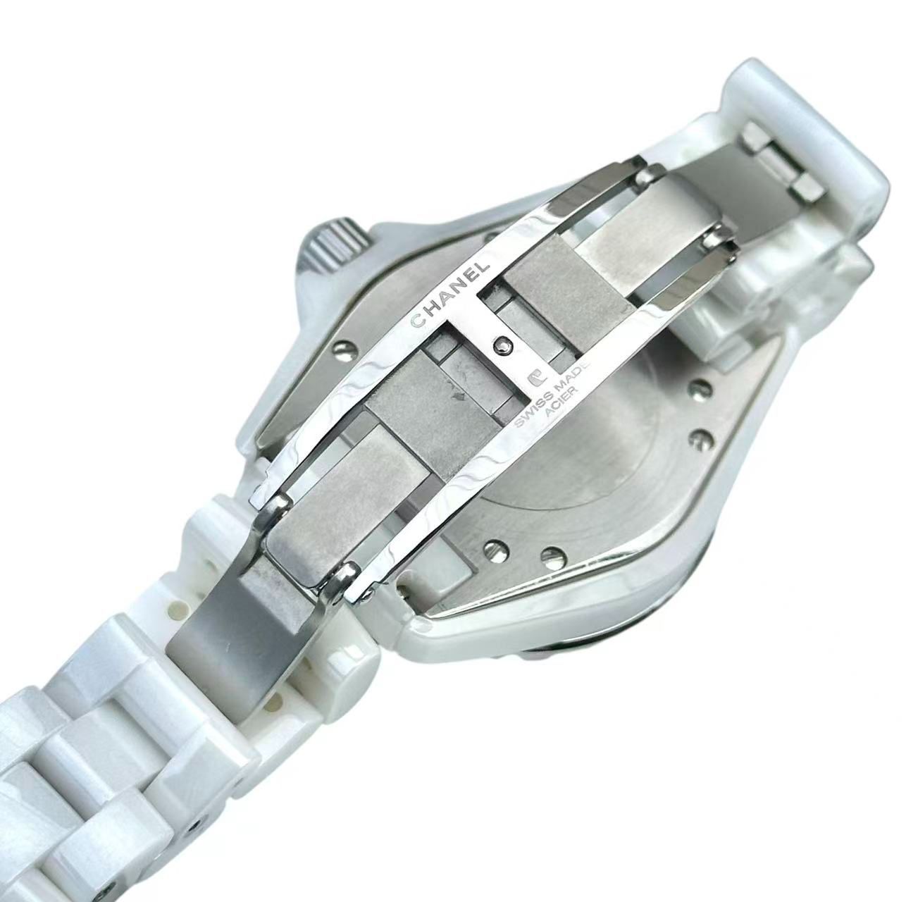 12クォーツ33ミリ白ホワイト文字盤セラミックピンクサファイア宝石ユニセックスH 1181腕時計