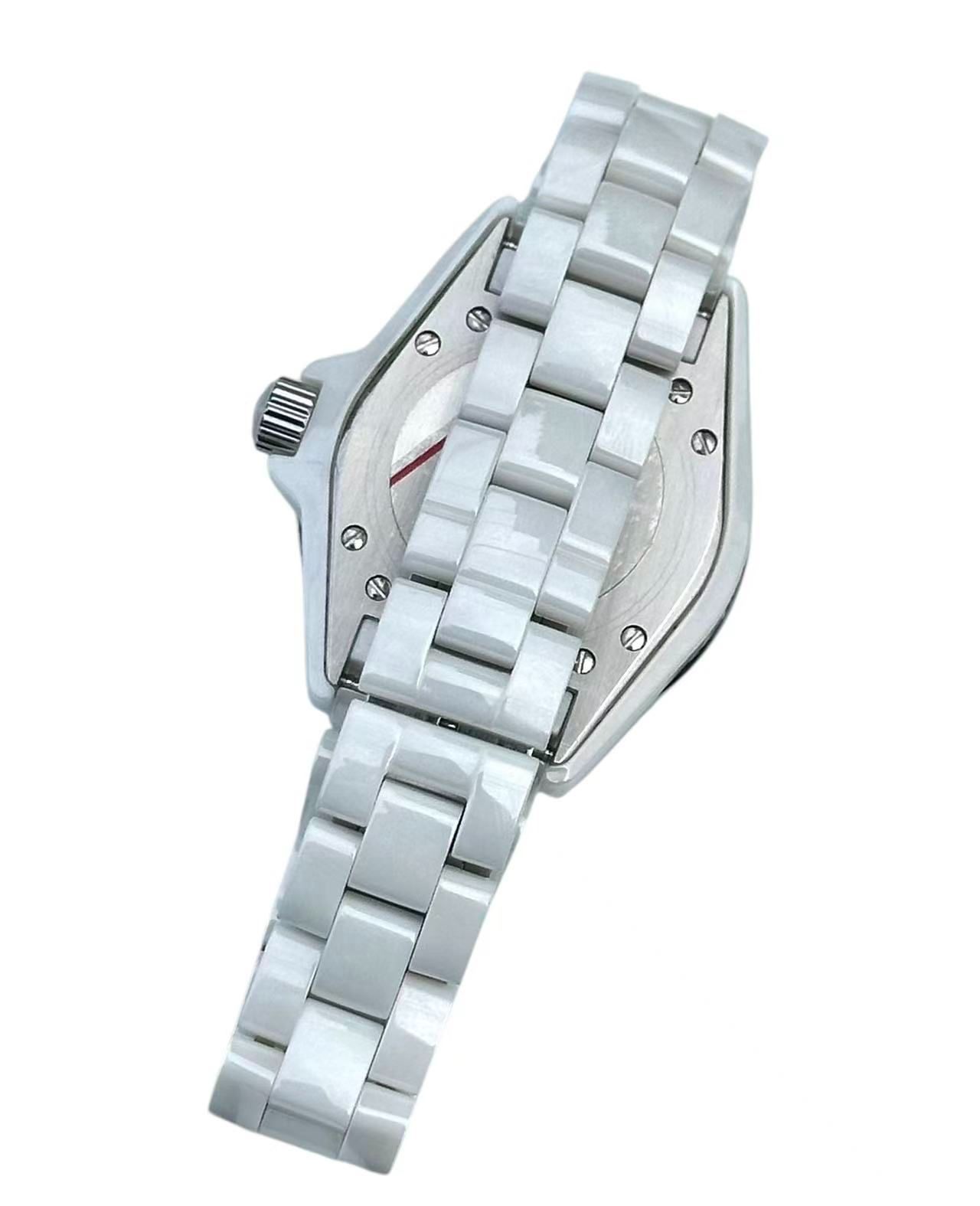 J 12クォーツ33ミリ白ホワイト文字盤セラミックピンクサファイア宝石ユニセックスH